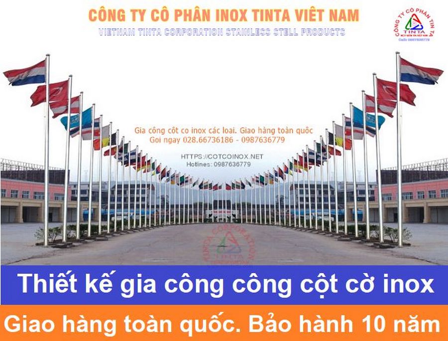 Báo giá cột cờ inox cao 9 mét 304 dùng ngoài trời mới nhất mẫu thương hiệu inox tinta việt nam