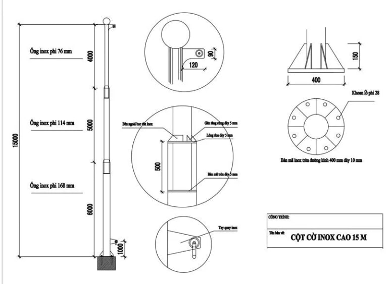 Bản vẽ thiết kế cột cờ inox TinTa