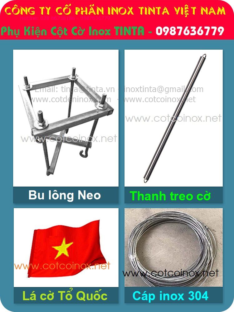 Bu lông neo cột cờ. Inox hoặc thép.