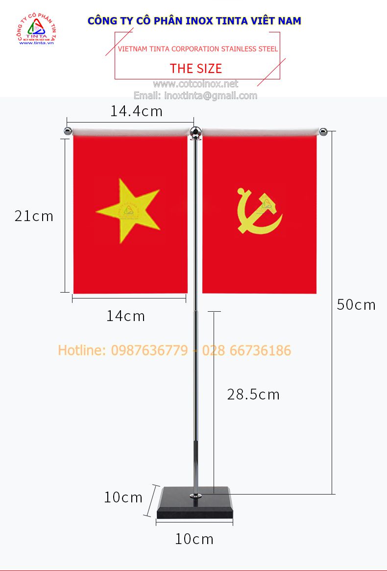 Chiều cao tùy chỉnh 28cm đến 50cm. Chân đế cắm cờ để bàn làm việc đá cao cấp thiết kế theo lỗ ban phong thủy từ cao đến đế rộng