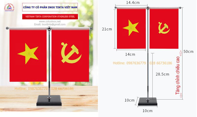 Chiều cao tùy chỉnh 28cm đến 50cm. Chân đế cắm cờ để bàn làm việc đá cao cấp thiết kế theo lỗ ban phong thủy từ cao đến đế rộng