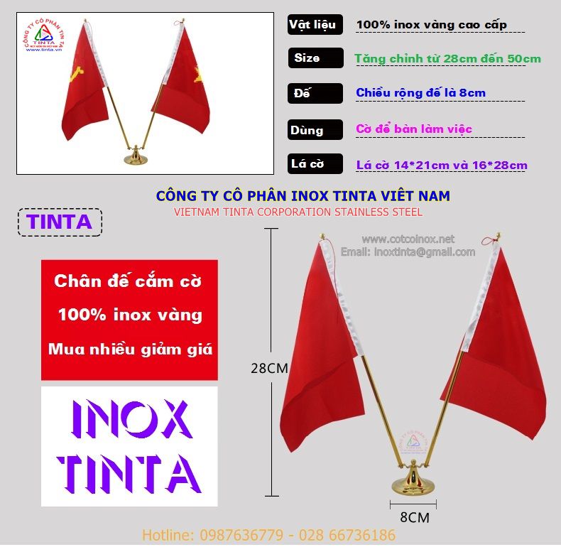 Chân đế cắm cờ inox vàng hai nhánh V cao cấp giá rẻ giao hàng toàn quốc miễn phí ship.
