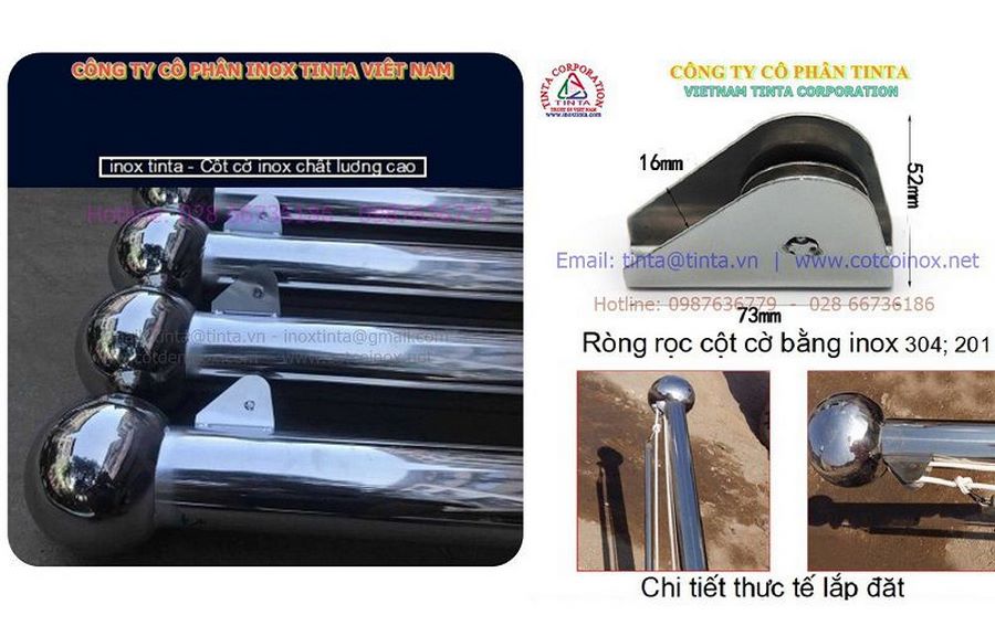 Bán puly cột cờ bằng inox 304 và phụ kiện dây cáp inox chuyên cho cột cờ 304.