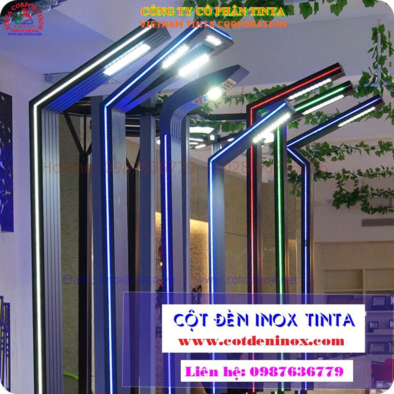 Mẫu cột đèn inox đẹp. Cột đèn đường inox. Cột đèn chiếu sáng làm bằng inox không gỉ sét tại tphcm.