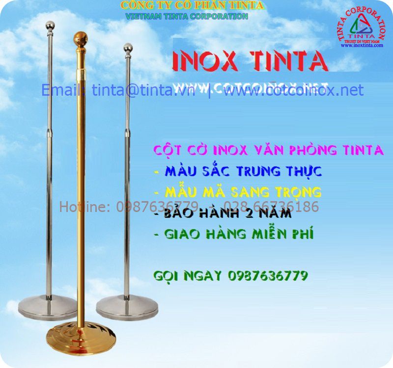 Các đặc điểm của cột cờ bằng inox 304 dùng trong văn phòng và cột cờ inox vàng tinta.
