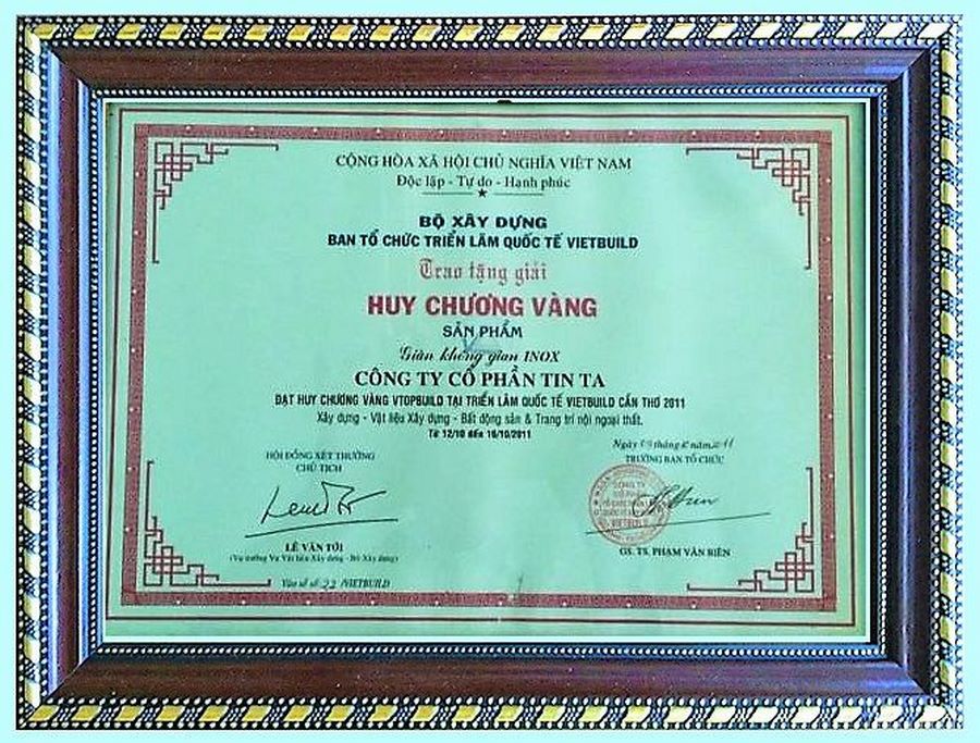 Gold Medal for Product Quality.  Vietnam Gold Cup