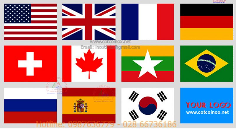 Kích thước lá cờ để bàn, văn phòng, ngoài trời và lá cờ tổ quốc Việt Nam và cột cờ inox 304.