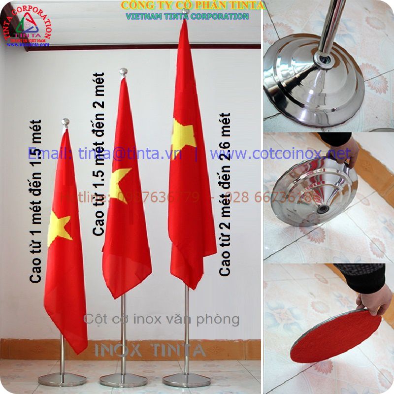 Cột cờ inox trắng sáng 2 mét nổi bật trong không gian phòng họp hiện đại, mang đến vẻ trang trọng và chuyên nghiệp cho doanh nghiệp.